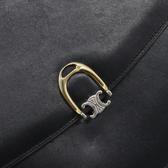 CELINE Shoulder Bag Leather Black Gold Auth 199214