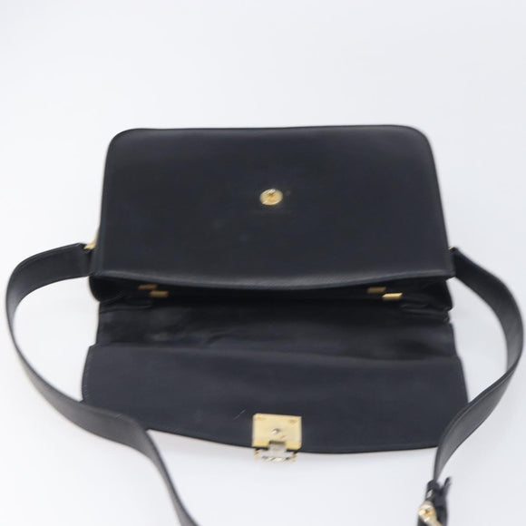 CELINE Shoulder Bag Leather Black Gold Auth 199214
