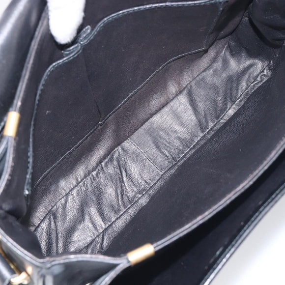 CELINE Shoulder Bag Leather Black Gold Auth 199214