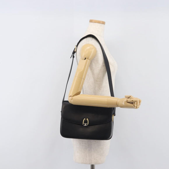 CELINE Shoulder Bag Leather Black Gold Auth 199214