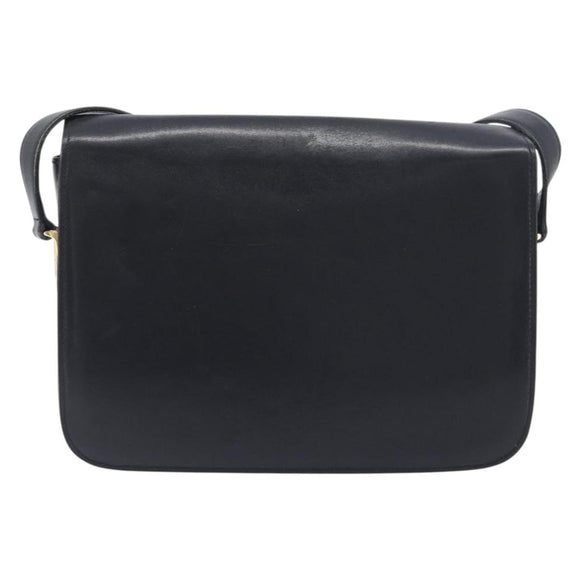 CELINE Shoulder Bag Leather Black Gold Auth 199214