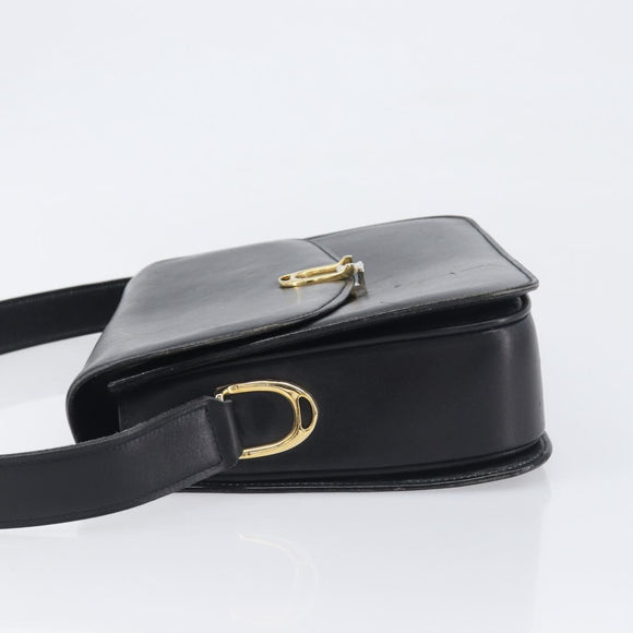 CELINE Shoulder Bag Leather Black Gold Auth 199214