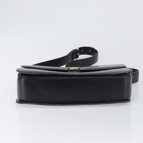 CELINE Shoulder Bag Leather Black Gold Auth 199214