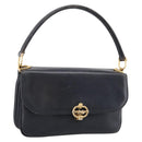 CELINE Horse Carriage Shoulder Bag Leather Navy Gold Auth 199215-1