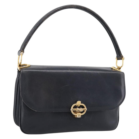 CELINE Horse Carriage Shoulder Bag Leather Navy Gold Auth 199215