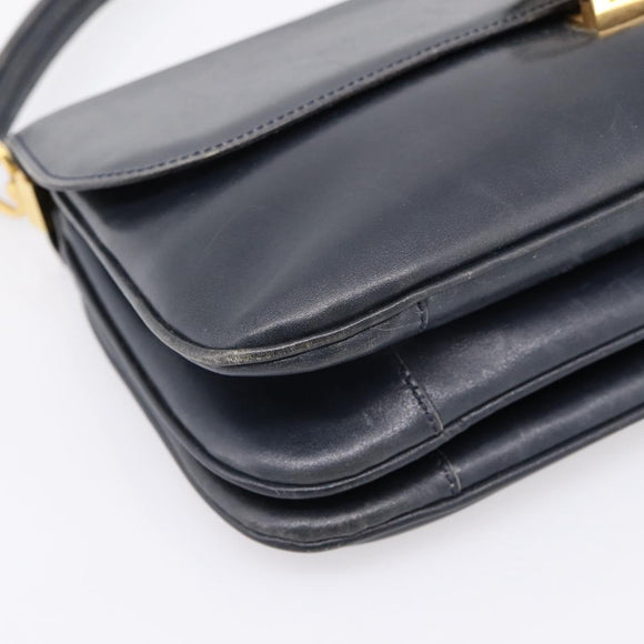 CELINE Horse Carriage Shoulder Bag Leather Navy Gold Auth 199215