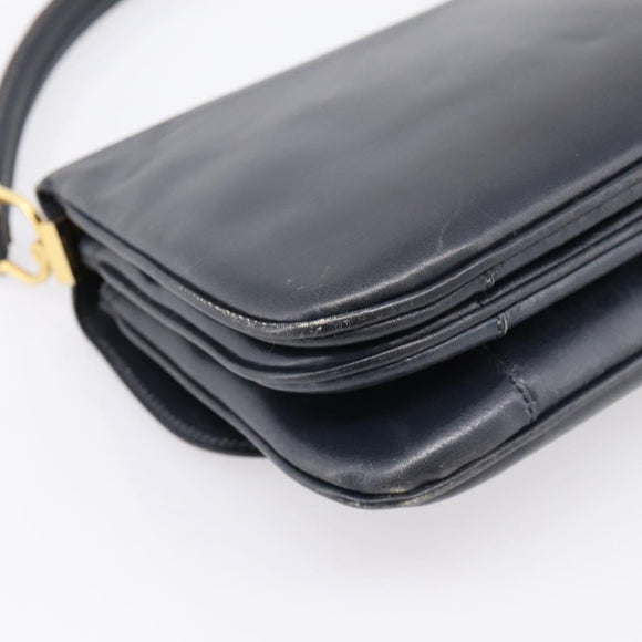 CELINE Horse Carriage Shoulder Bag Leather Navy Gold Auth 199215