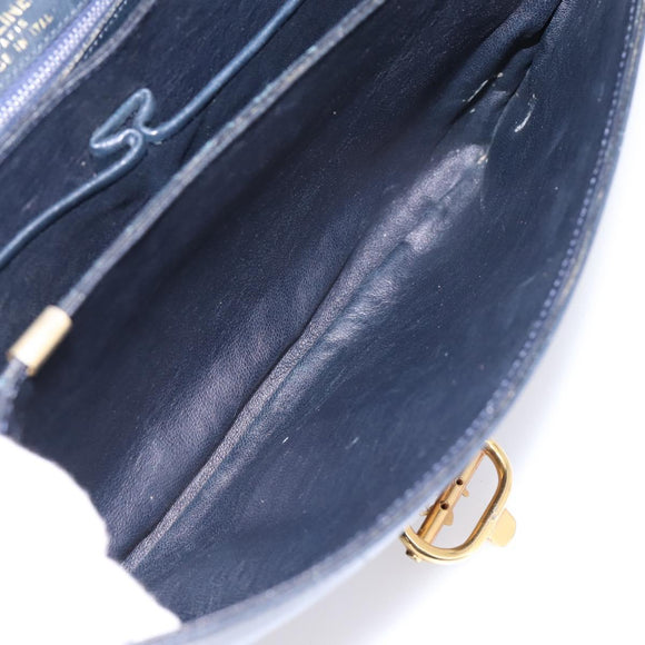 CELINE Horse Carriage Shoulder Bag Leather Navy Gold Auth 199215