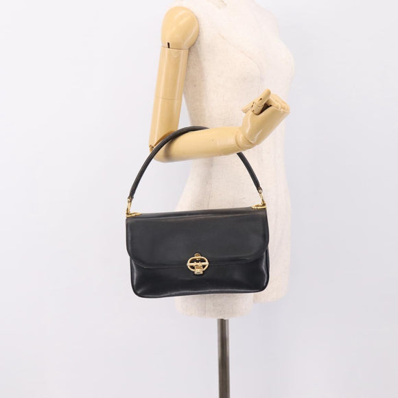 CELINE Horse Carriage Shoulder Bag Leather Navy Gold Auth 199215