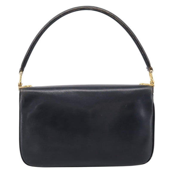 CELINE Horse Carriage Shoulder Bag Leather Navy Gold Auth 199215