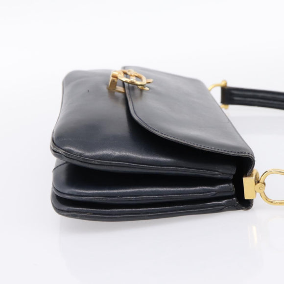 CELINE Horse Carriage Shoulder Bag Leather Navy Gold Auth 199215