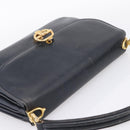 CELINE Horse Carriage Shoulder Bag Leather Navy Gold Auth 199215-6