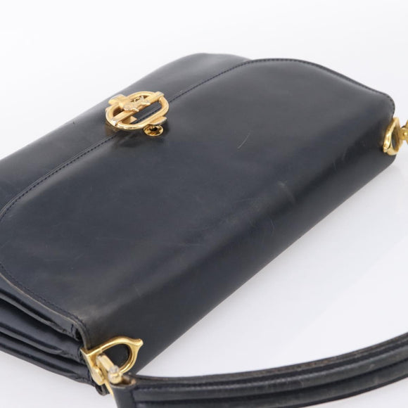 CELINE Horse Carriage Shoulder Bag Leather Navy Gold Auth 199215