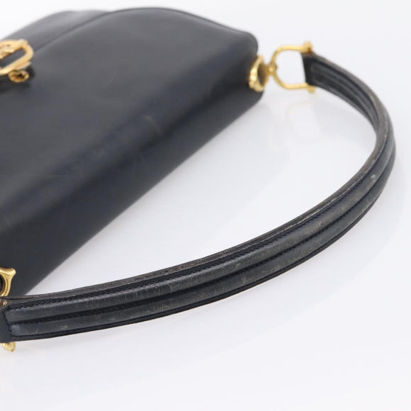CELINE Horse Carriage Shoulder Bag Leather Navy Gold Auth 199215