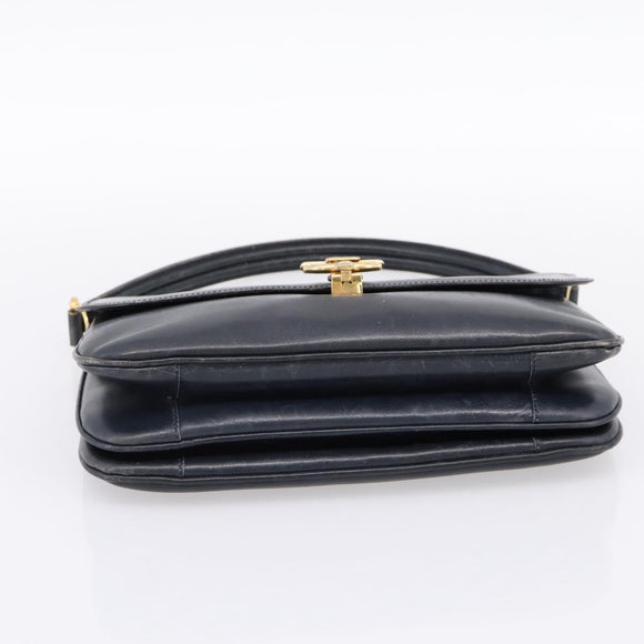 CELINE Horse Carriage Shoulder Bag Leather Navy Gold Auth 199215