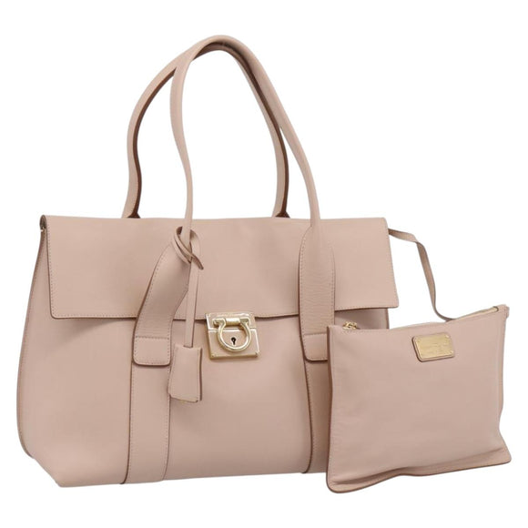 Salvatore Ferragamo Gancini Tote Bag Leather Pink Gold Auth 199216V
