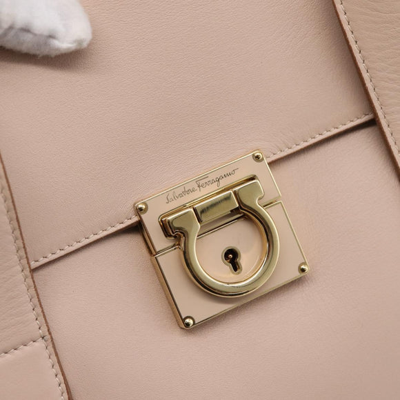 Salvatore Ferragamo Gancini Tote Bag Leather Pink Gold Auth 199216V