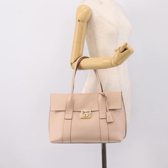 Salvatore Ferragamo Gancini Tote Bag Leather Pink Gold Auth 199216V