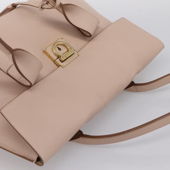 Salvatore Ferragamo Gancini Tote Bag Leather Pink Gold Auth 199216V