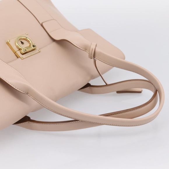 Salvatore Ferragamo Gancini Tote Bag Leather Pink Gold Auth 199216V