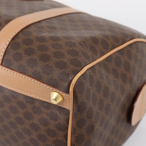 CELINE Macadam Canvas Boston Bag PVC Leather Brown Gold Auth 199217A