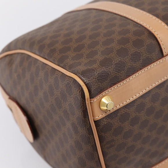 CELINE Macadam Canvas Boston Bag PVC Leather Brown Gold Auth 199217A