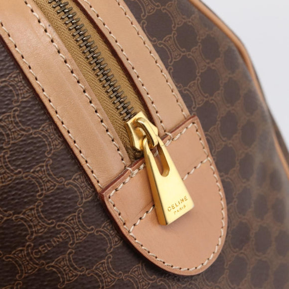 CELINE Macadam Canvas Boston Bag PVC Leather Brown Gold Auth 199217A