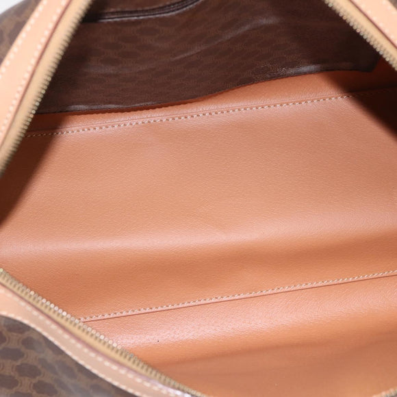 CELINE Macadam Canvas Boston Bag PVC Leather Brown Gold Auth 199217A