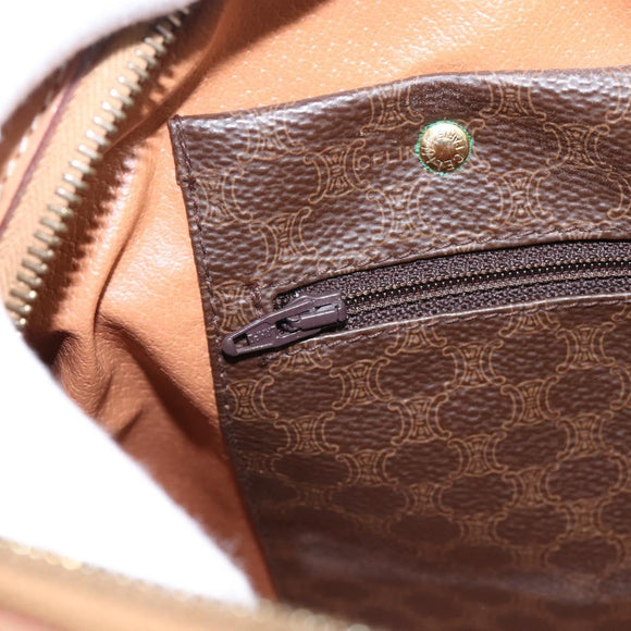 CELINE Macadam Canvas Boston Bag PVC Leather Brown Gold Auth 199217A