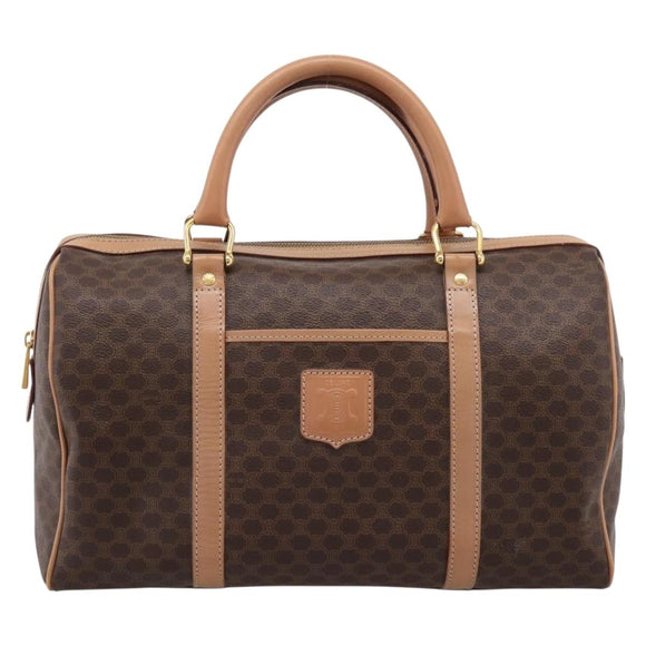 CELINE Macadam Canvas Boston Bag PVC Leather Brown Gold Auth 199217A