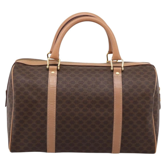 CELINE Macadam Canvas Boston Bag PVC Leather Brown Gold Auth 199217A
