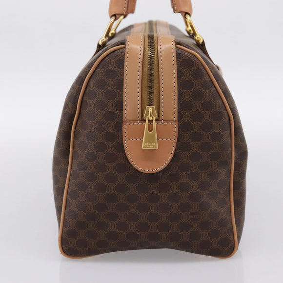 CELINE Macadam Canvas Boston Bag PVC Leather Brown Gold Auth 199217A