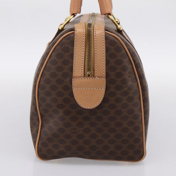 CELINE Macadam Canvas Boston Bag PVC Leather Brown Gold Auth 199217A