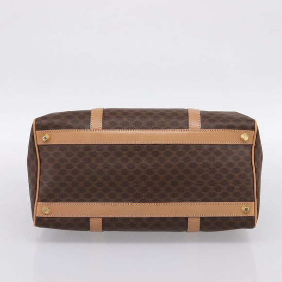 CELINE Macadam Canvas Boston Bag PVC Leather Brown Gold Auth 199217A