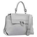 Salvatore Ferragamo Sofia Gancini Hand Bag Leather 2way Gray Silver Auth 199218V-1