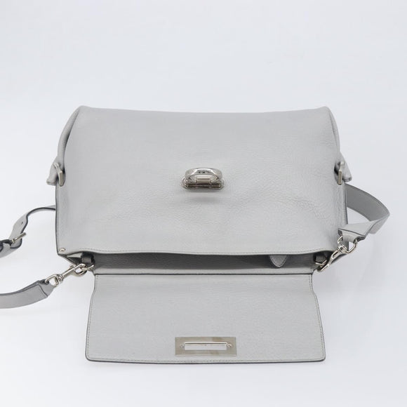 Salvatore Ferragamo Sofia Gancini Hand Bag Leather 2way Gray Silver Auth 199218V