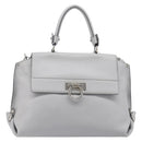 Salvatore Ferragamo Sofia Gancini Hand Bag Leather 2way Gray Silver Auth 199218V-13