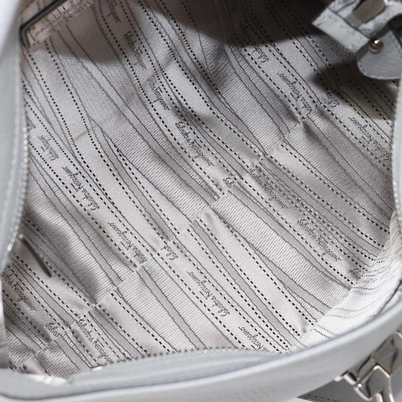 Salvatore Ferragamo Sofia Gancini Hand Bag Leather 2way Gray Silver Auth 199218V