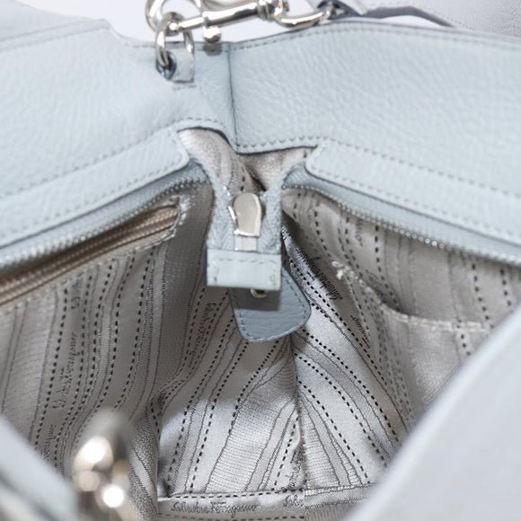 Salvatore Ferragamo Sofia Gancini Hand Bag Leather 2way Gray Silver Auth 199218V