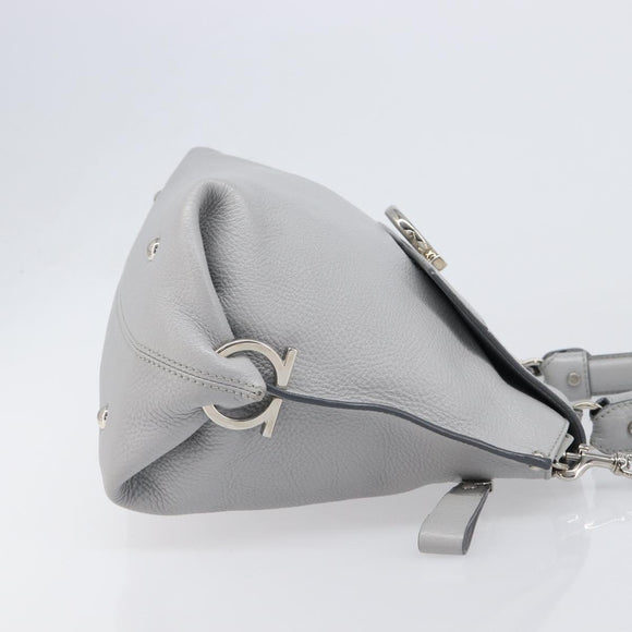 Salvatore Ferragamo Sofia Gancini Hand Bag Leather 2way Gray Silver Auth 199218V