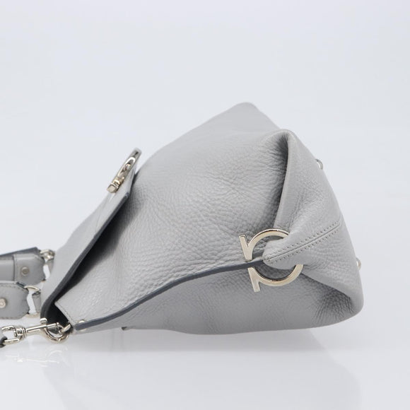 Salvatore Ferragamo Sofia Gancini Hand Bag Leather 2way Gray Silver Auth 199218V
