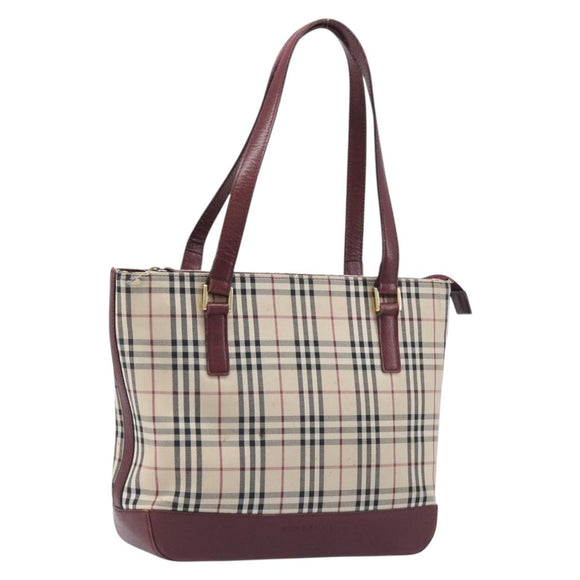 BURBERRY Nova Check Tote Bag Canvas Beige Gold Auth 199220