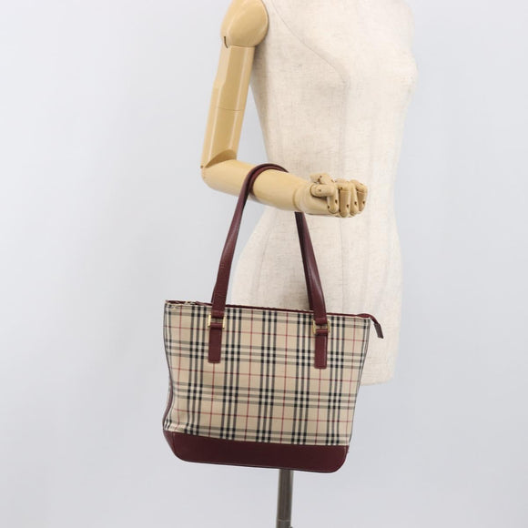 BURBERRY Nova Check Tote Bag Canvas Beige Gold Auth 199220