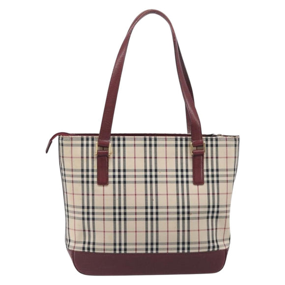 BURBERRY Nova Check Tote Bag Canvas Beige Gold Auth 199220