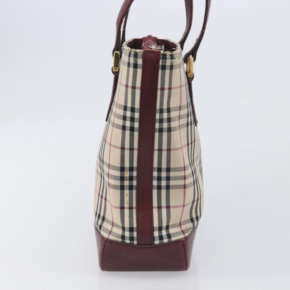 BURBERRY Nova Check Tote Bag Canvas Beige Gold Auth 199220