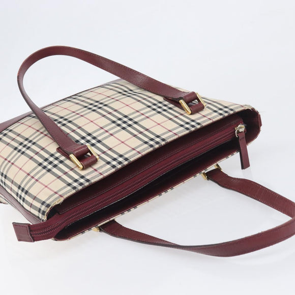 BURBERRY Nova Check Tote Bag Canvas Beige Gold Auth 199220