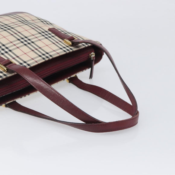 BURBERRY Nova Check Tote Bag Canvas Beige Gold Auth 199220