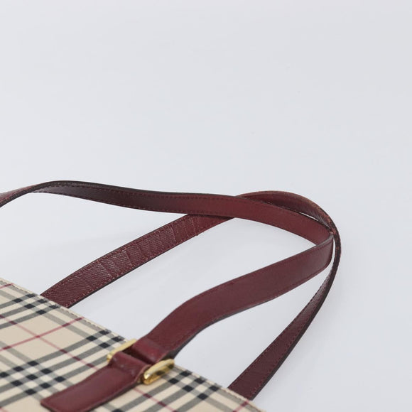 BURBERRY Nova Check Tote Bag Canvas Beige Gold Auth 199220