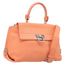 Salvatore Ferragamo Sofia Gancini Bag Leather 2way Orange Silver Auth 199221V-1