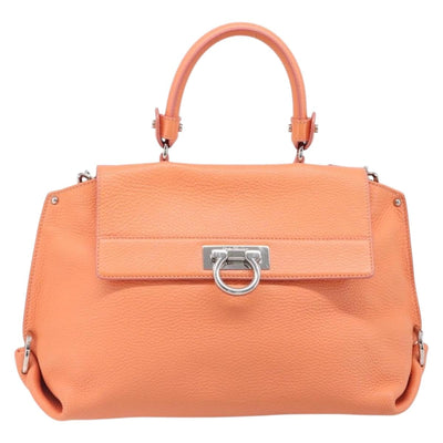 Salvatore Ferragamo Sofia Gancini Bag Leather 2way Orange Silver Auth 199221V - 0